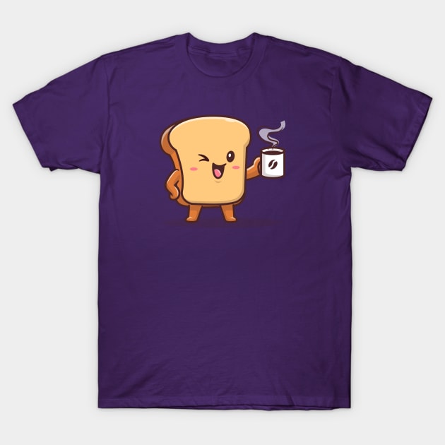 Cute Bread Drink Coffee Cartoon Vector Icon Illustration T-Shirt by Catalyst Labs